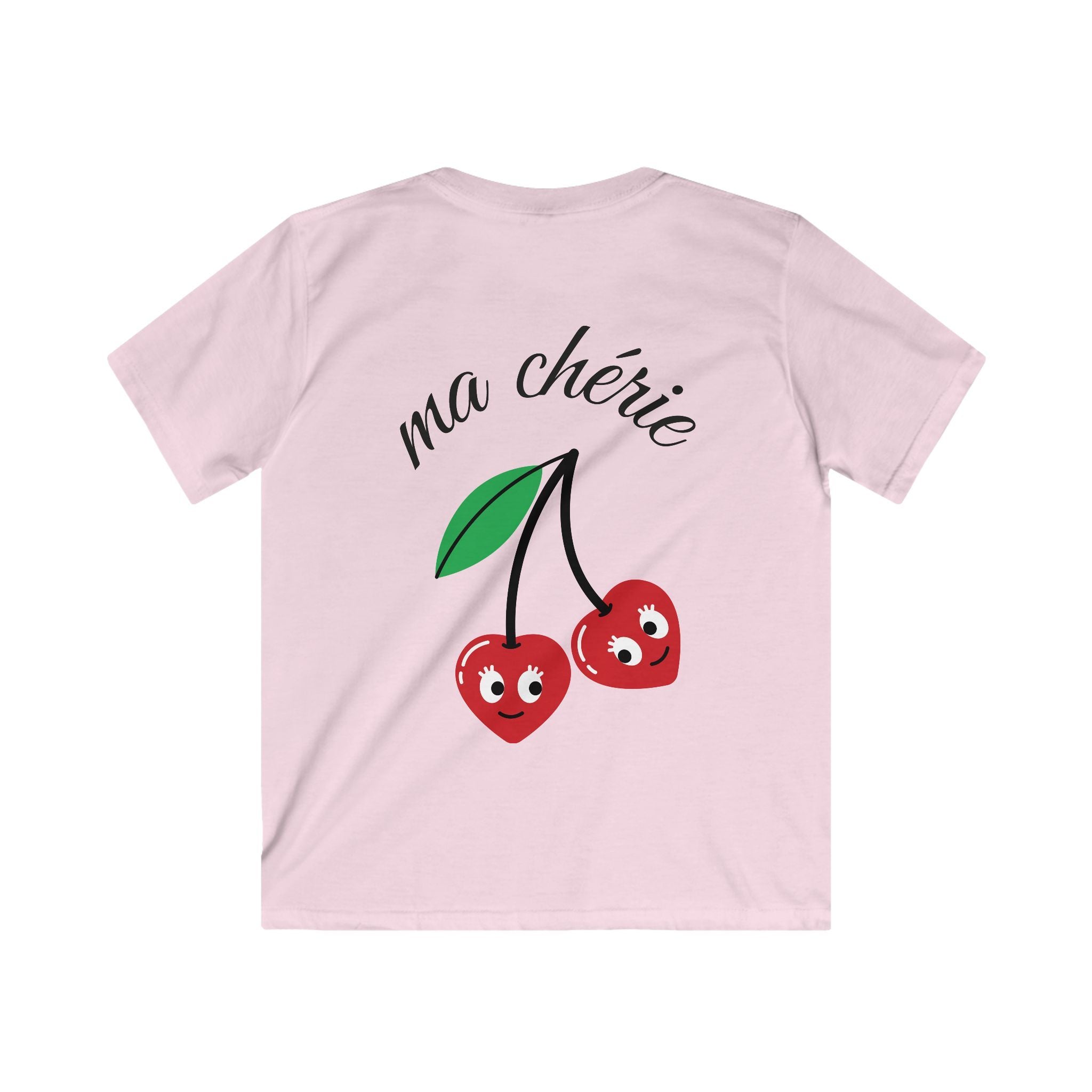 by HEY | Kinder T-shirt Ma Chérie  | Lichtroze Katoenen Shirt met Kersenprint