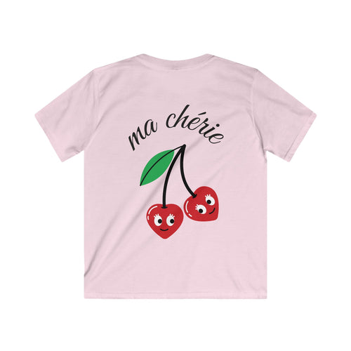 by HEY | Kinder T-shirt Ma Chérie  | Lichtroze Katoenen Shirt met Kersenprint