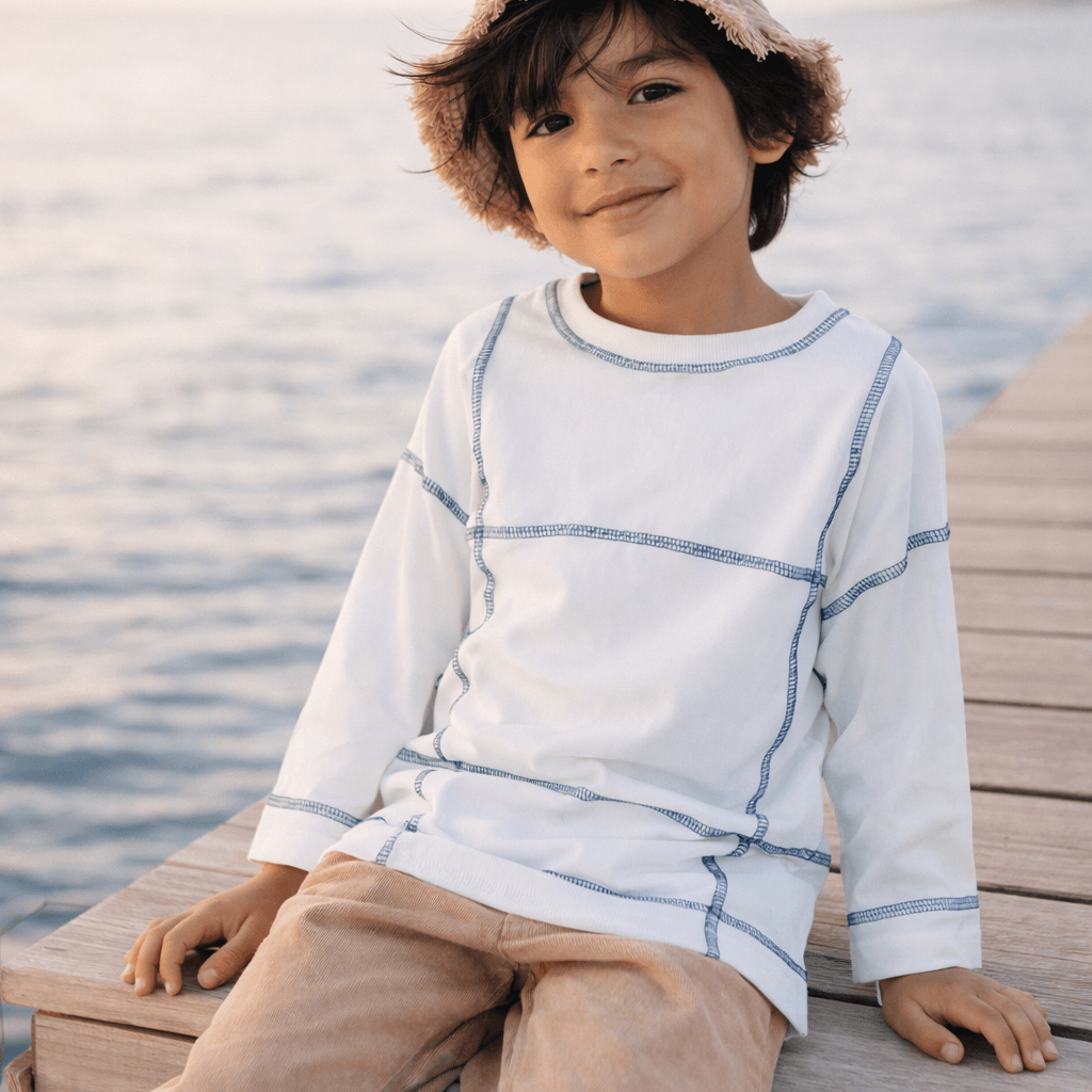 Minikid | Shirt met lange mouwen | Wit met blauwe ruit | Boys