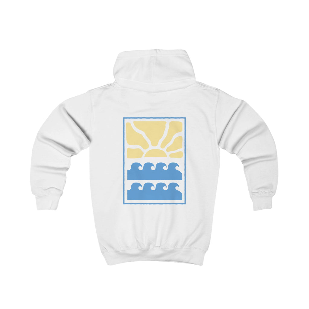 by HEY | Kinder Hoodie Sunrise Waves | Zachte Katoenen Hoodie met Zonsondergang & Zee Print