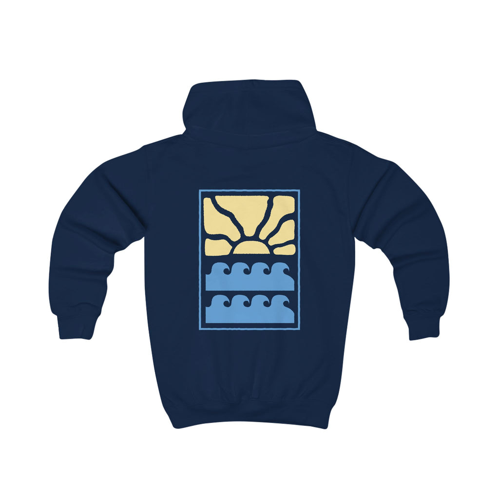 by HEY | Kinder Hoodie Sunrise Waves | Zachte Katoenen Hoodie met Zonsondergang & Zee Print