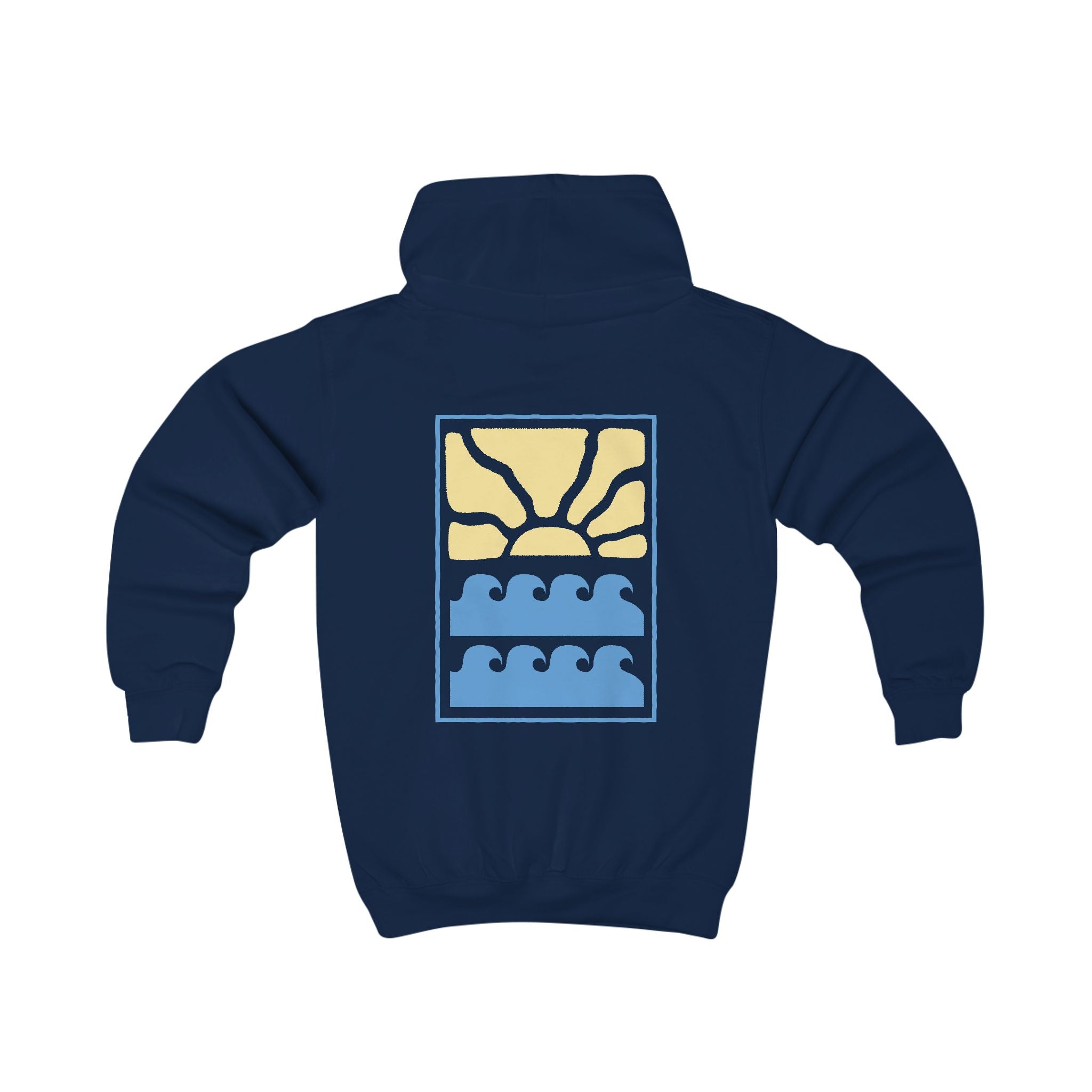 by HEY | Kinder Hoodie Sunrise Waves | Zachte Katoenen Hoodie met Zonsondergang & Zee Print