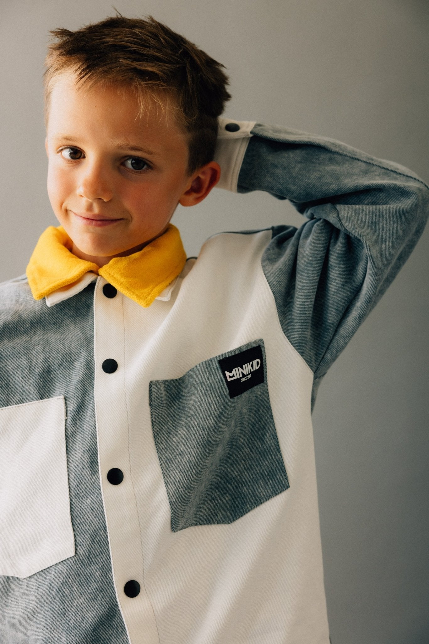 Minikid | Jas met knopen | Wit en Denim | Boys