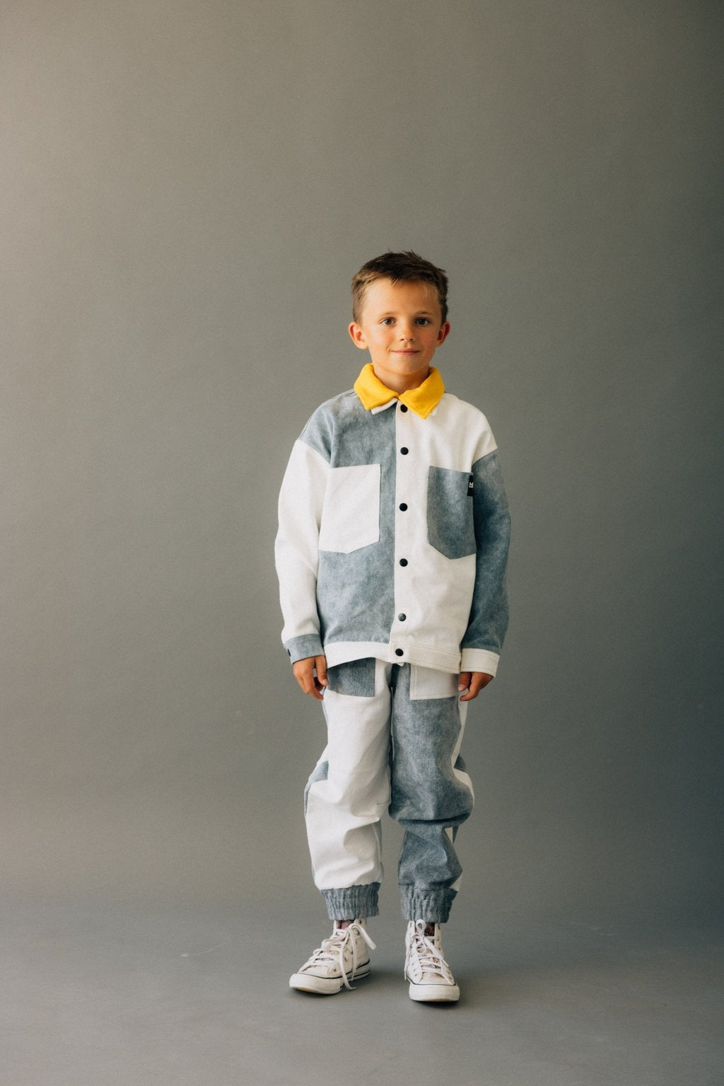Minikid | Jas met knopen | Wit en Denim | Boys