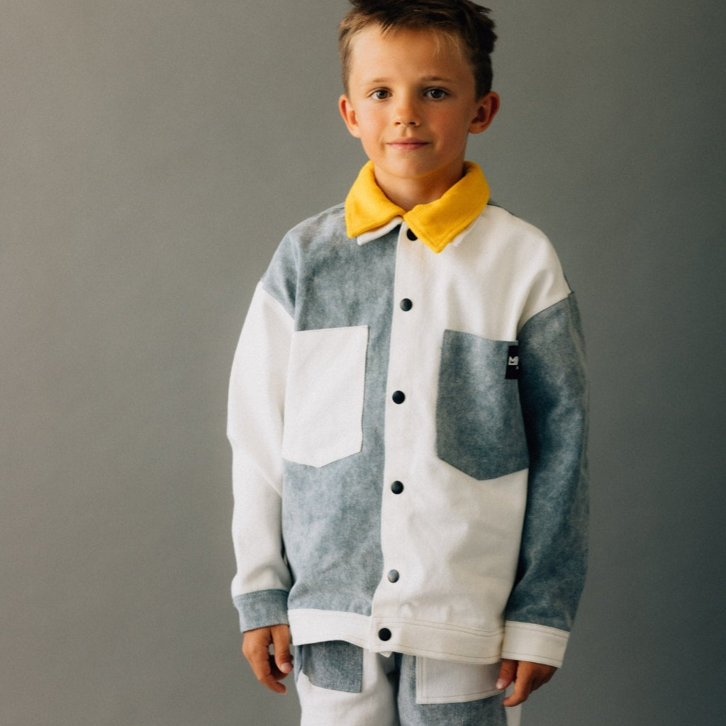 Minikid | Jas met knopen | Wit en Denim | Boys