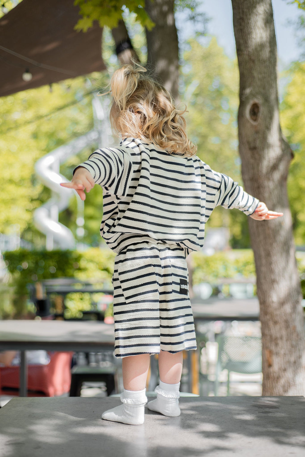 Minikid | Short | korte broek | Wit met blauwe streep